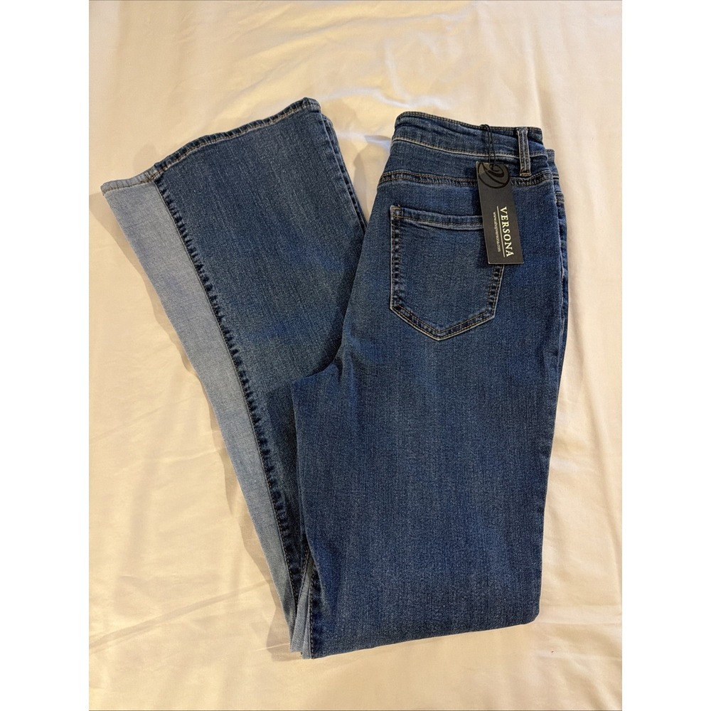 Versona Womens Size 8 Modern Two Tone Flare Jeans Medium Wash Stretch NWT Boho